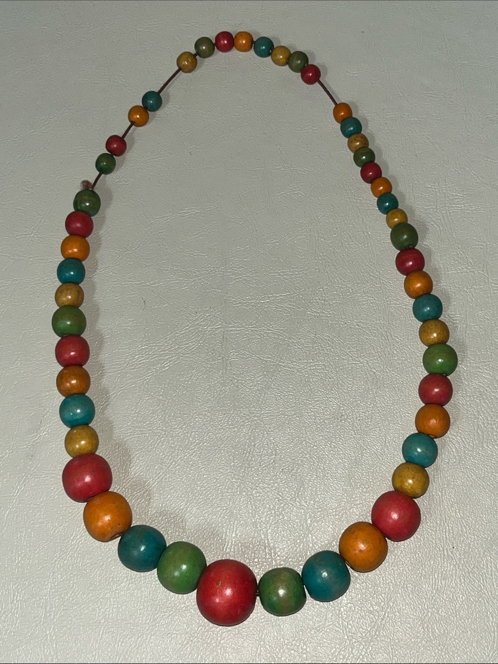 Handcrafted Multicolor Wooden Bead Necklace - Red, Teal, Green, Yellow